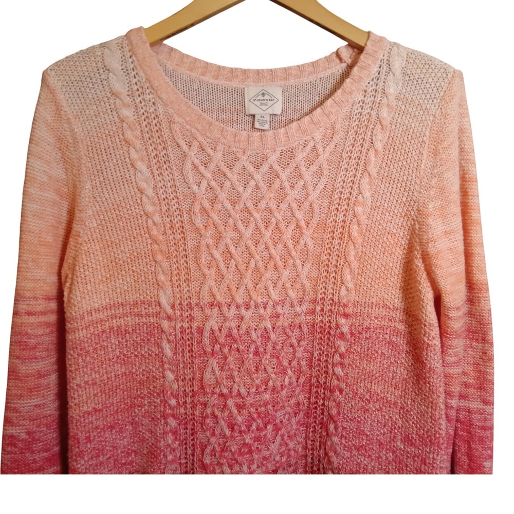St Johns Bay Women XL Ombre Pink Cable Knit Cotton Acrylic Sweater Long Sleeve - Picture 2 of 10